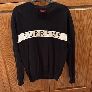 Supreme Logo Pique Black and White Crewneck Sweater M